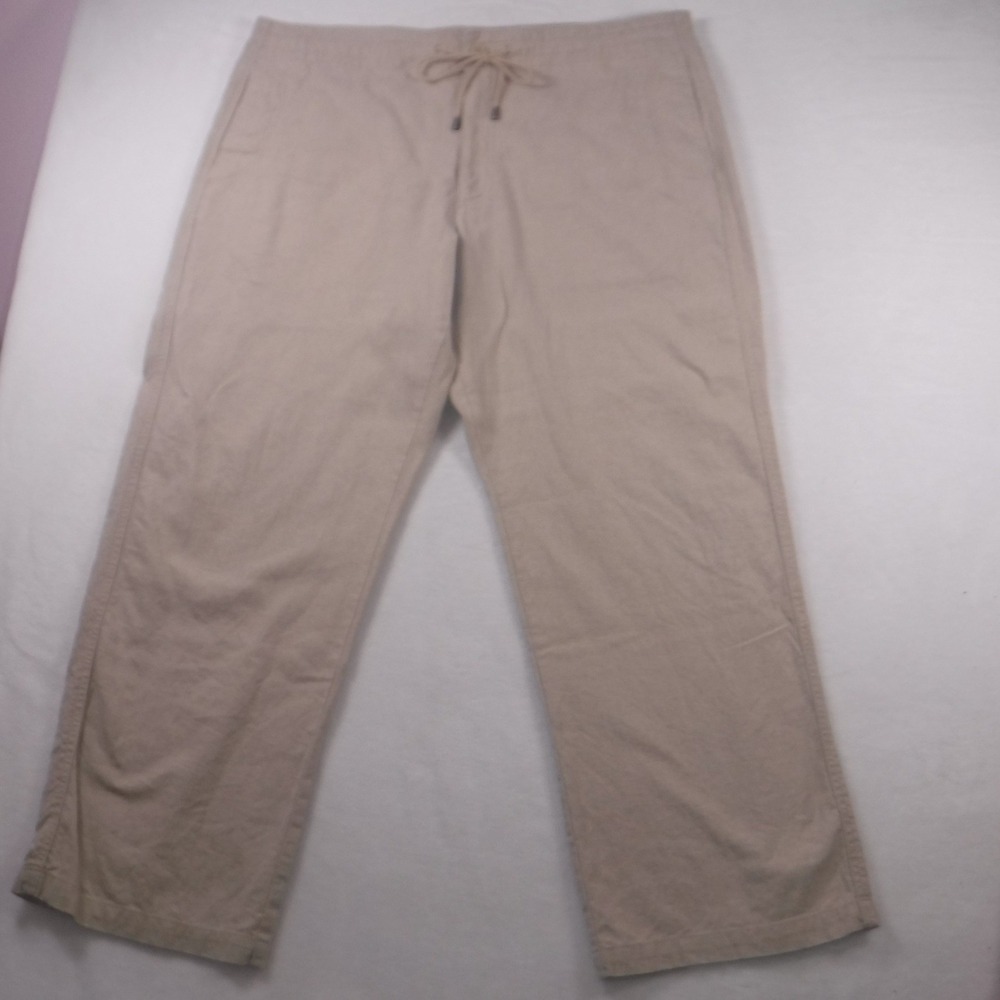 Marc Anthony Mens 40x30 Tan Linen Blend Drawstring Straight‎ Leg Pants Relaxed